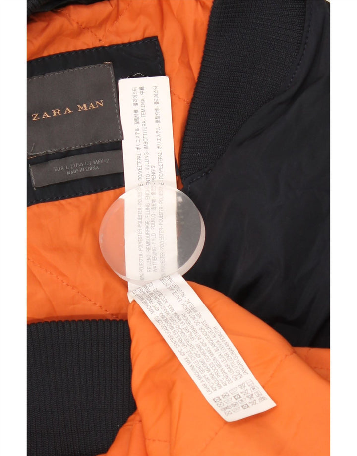 Zara Mens Bomber Jacket UK 40 Grande Poliéster Azul Marinho