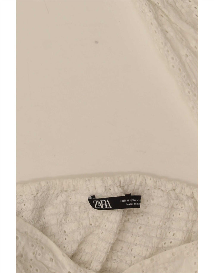 Zara Top feminino com manga 3/4 e ombros de fora UK 12 Médio Branco