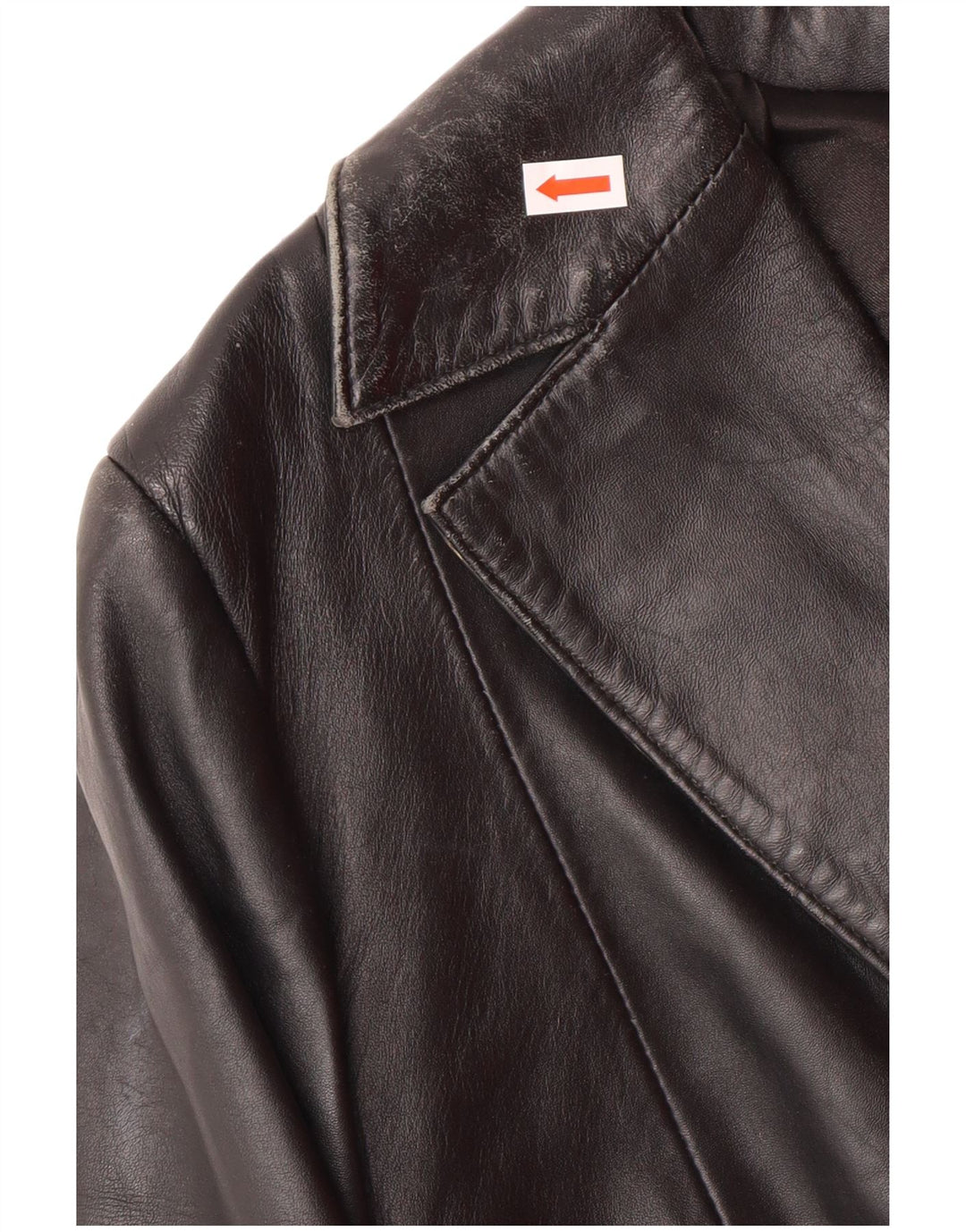 Casaco de couro feminino vintage Reino Unido 14 couro preto médio