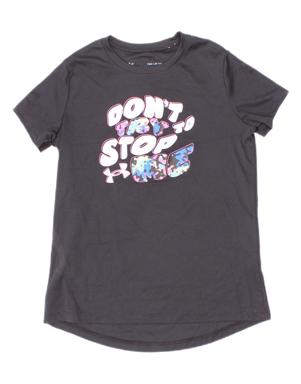 Camiseta gráfica Under Armour Boys 7-8 anos pequeno poliéster cinza
