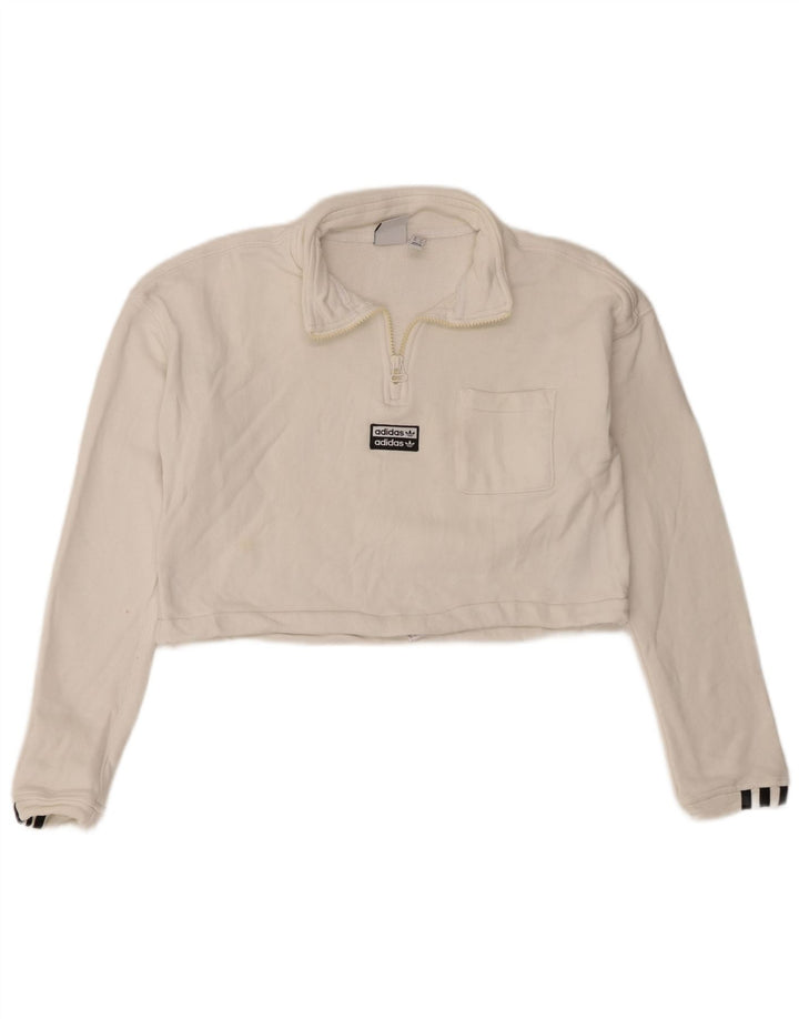 Adidas feminino oversized colheita zip pescoço moletom jumper reino unido 8 pequeno branco