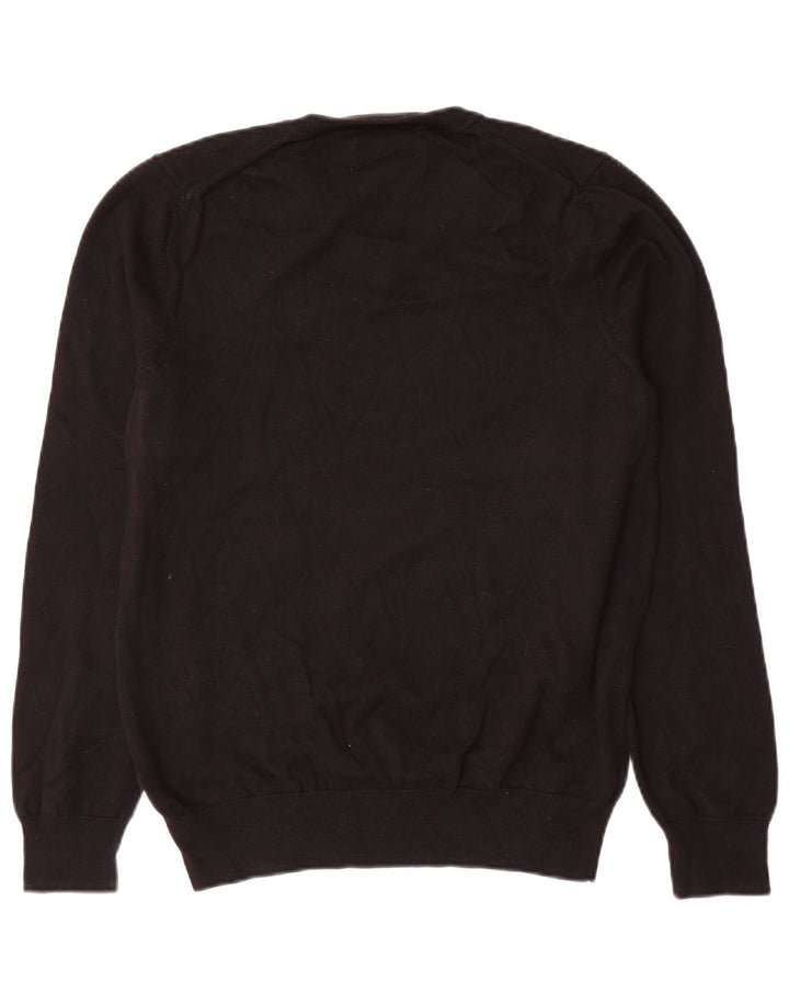 Suéter masculino Marks & Spencer com decote em V, algodão preto médio