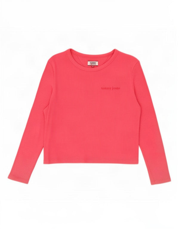 Top cropped feminino Tommy Hilfiger manga comprida UK 6 XS algodão rosa