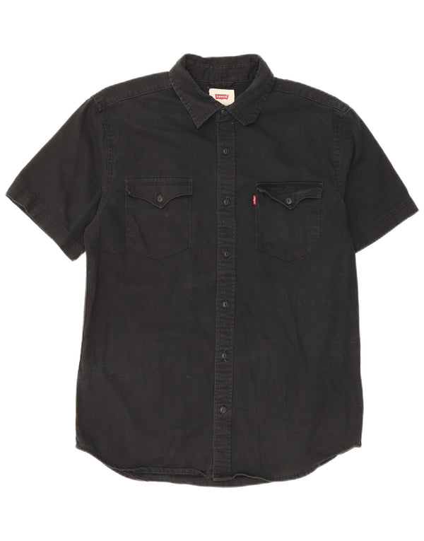 Camisa masculina de manga curta Levi's pequena preta de algodão