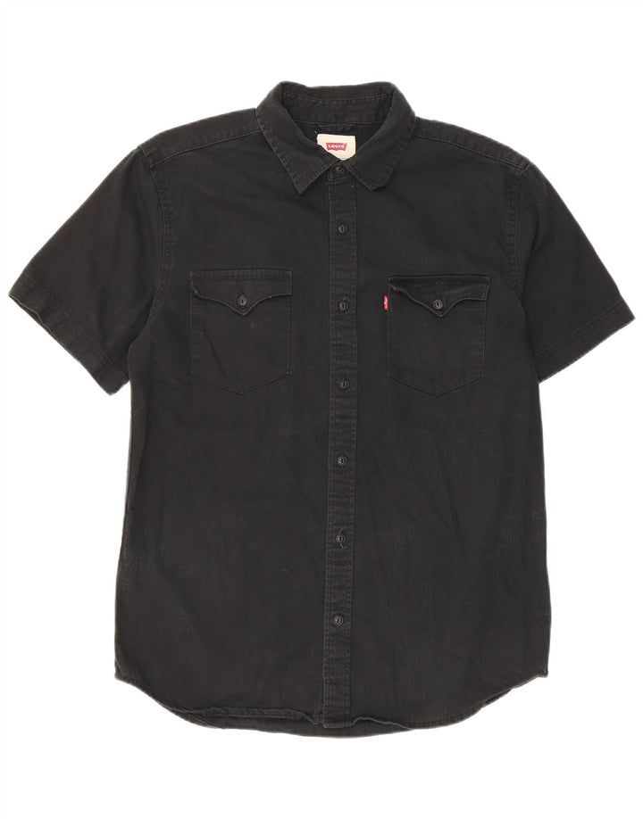 Camisa masculina de manga curta Levi's pequena preta de algodão