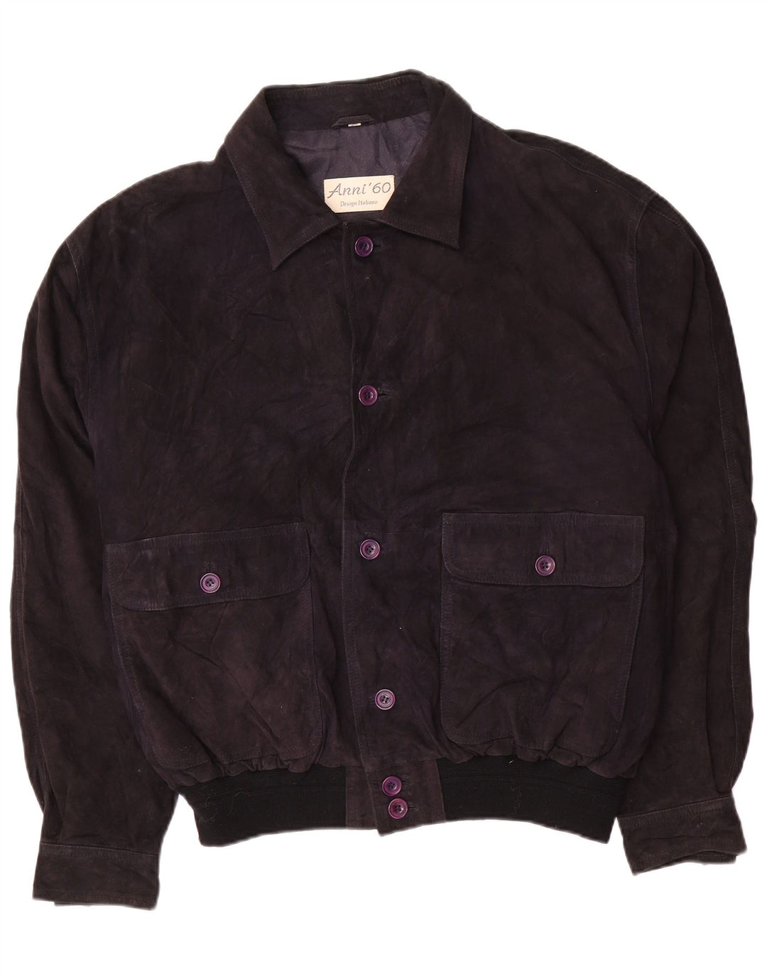 Jaqueta bomber masculina vintage de camurça IT 58 4XL couro azul marinho