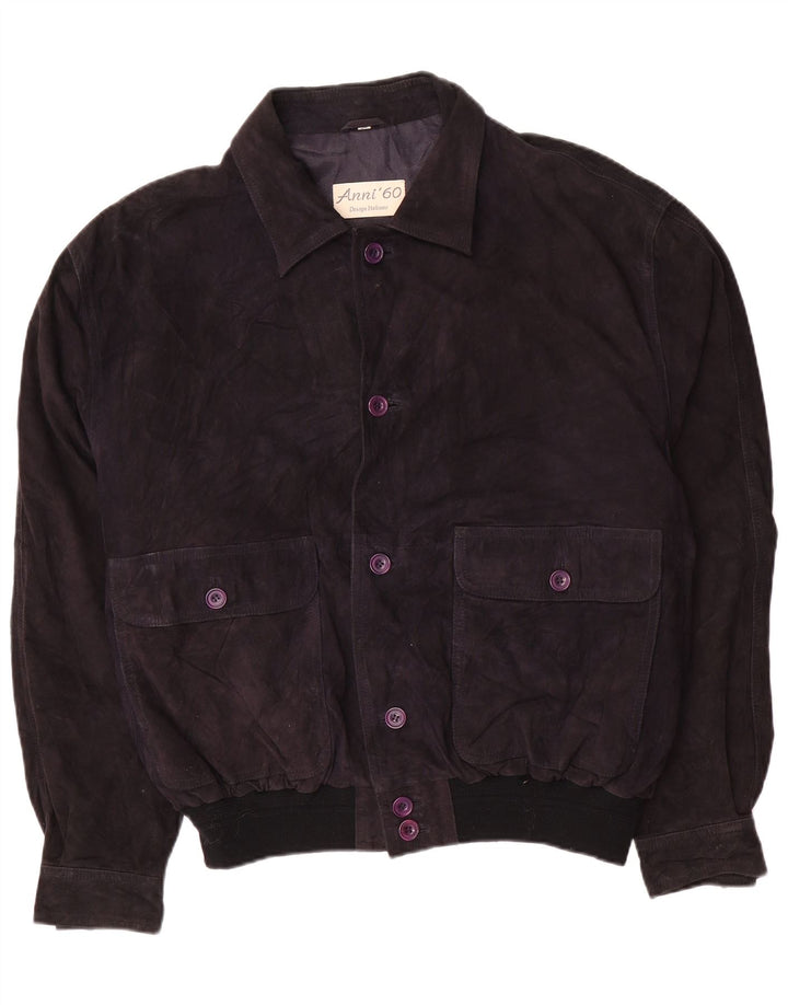 Jaqueta bomber masculina vintage de camurça IT 58 4XL couro azul marinho