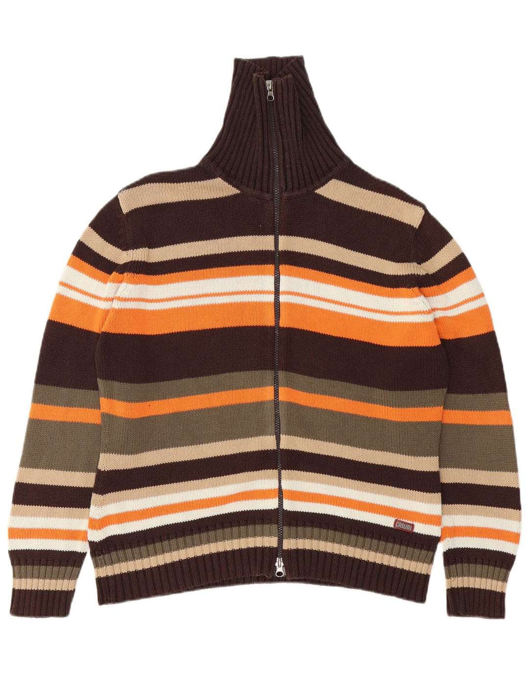 Suéter cardigã feminino VINTAGE Reino Unido 14/16 grande listrado multicolorido