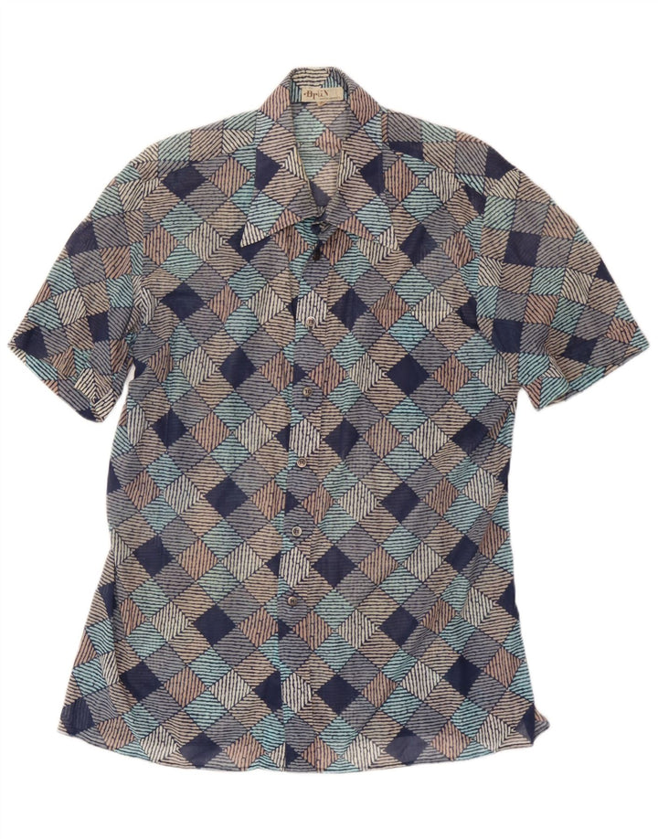 Camisa masculina vintage de manga curta XL multicolorida geométrica