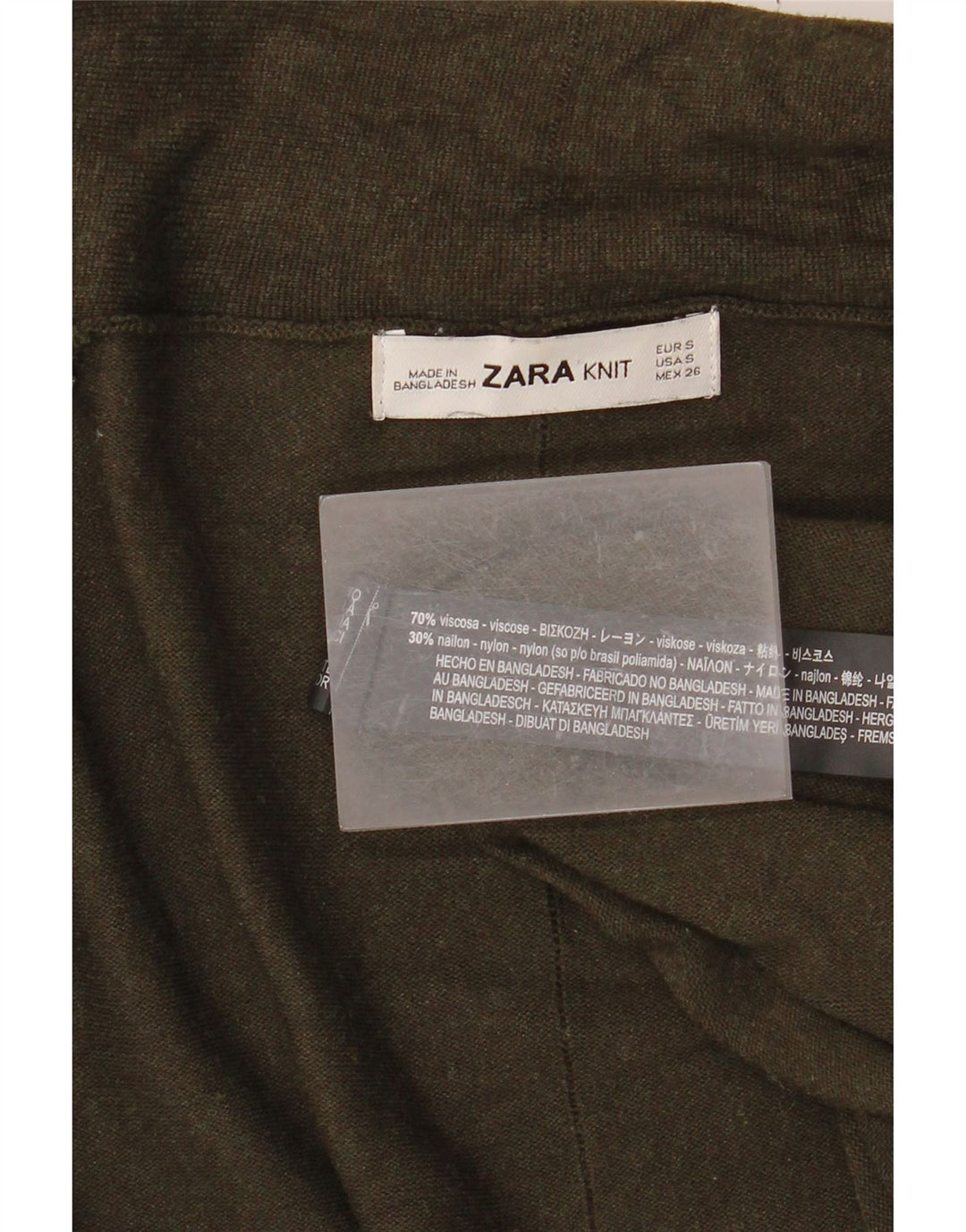 Suéter cardigã aberto feminino ZARA Reino Unido 10 pequeno cáqui viscose