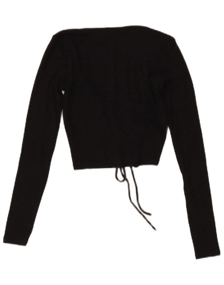 Zara blusa feminina cropped frontal manga comprida Reino Unido 12 algodão preto médio
