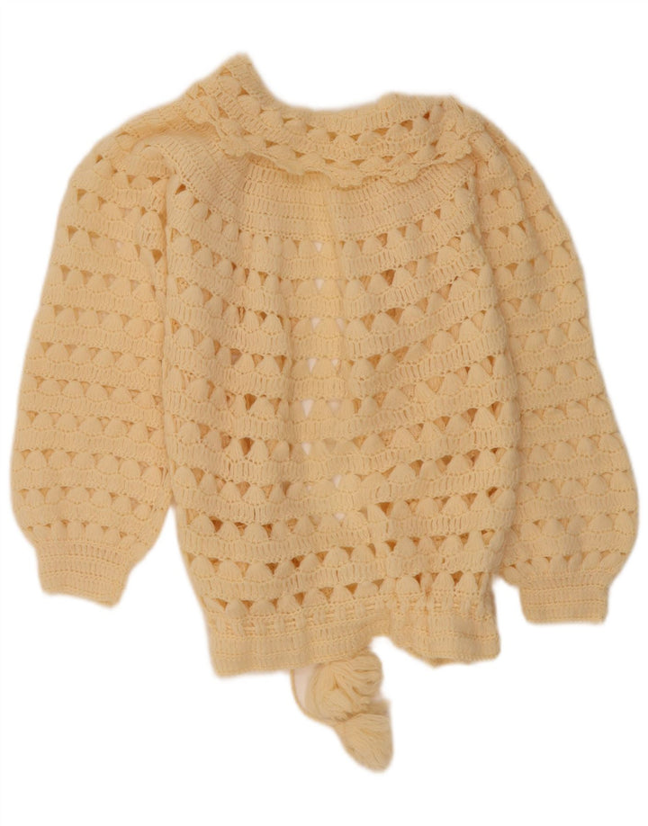 Suéter cardigã feminino vintage UK 12 bege médio