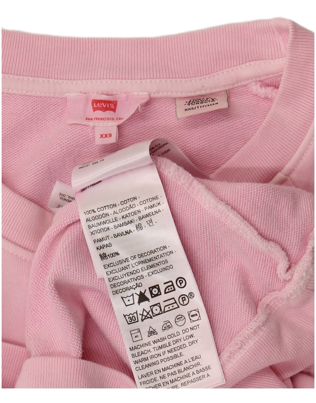 Moletom feminino LEVI'S com ajuste solto, suéter UK 2 2XS algodão rosa