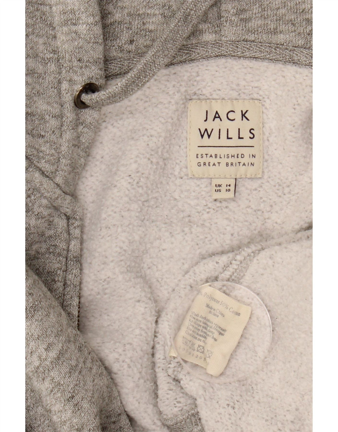 JACK WILLS Suéter feminino com capuz e zíper Reino Unido 14 grande poliéster manchado cinza