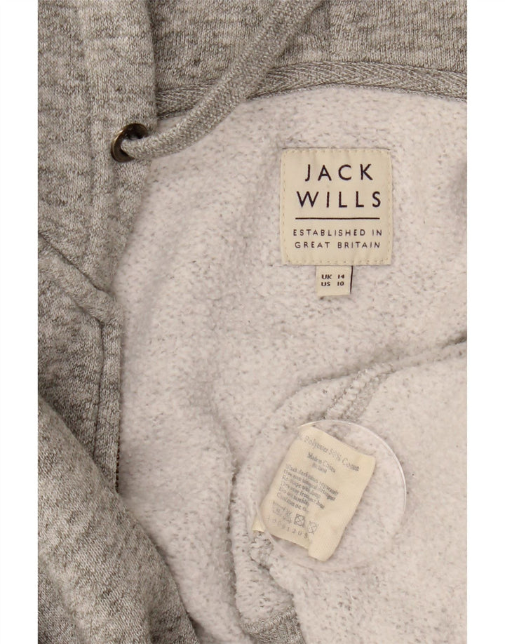 JACK WILLS Suéter feminino com capuz e zíper Reino Unido 14 grande poliéster manchado cinza