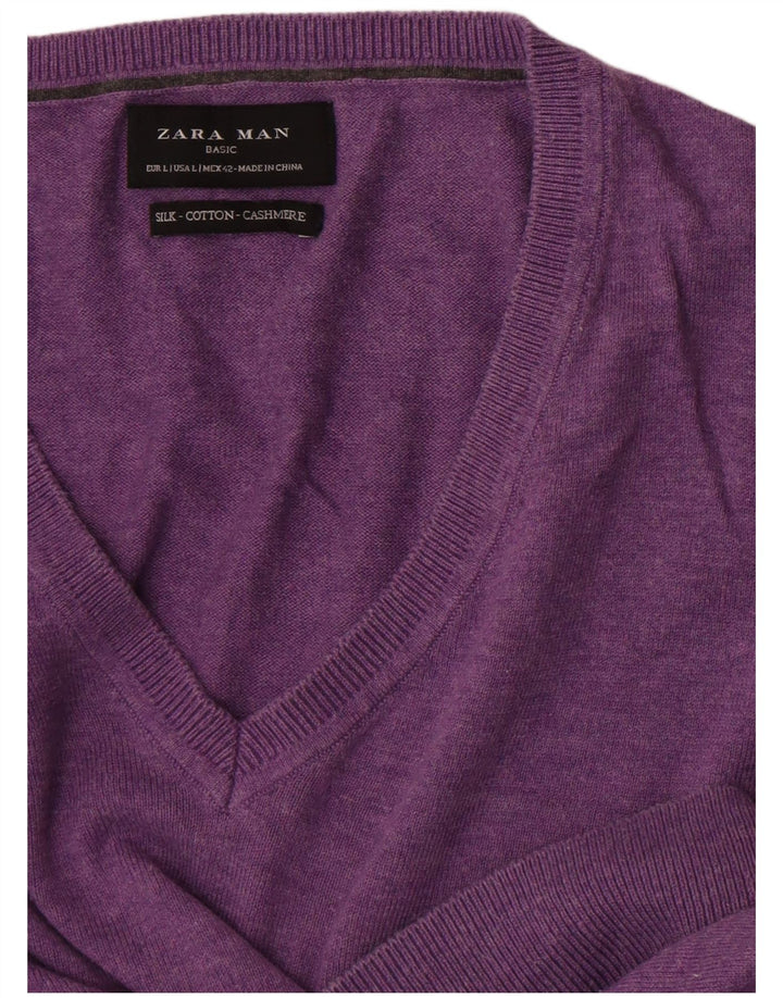 Suéter masculino Zara com decote em V grande algodão roxo