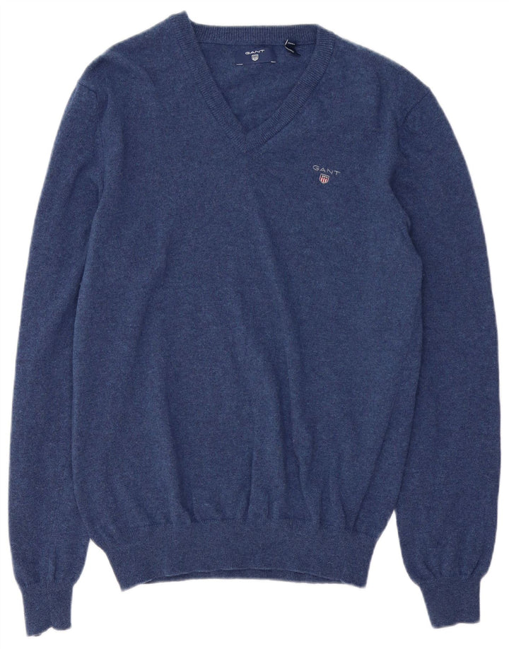 Suéter masculino Gant com decote em V grande lã azul marinho