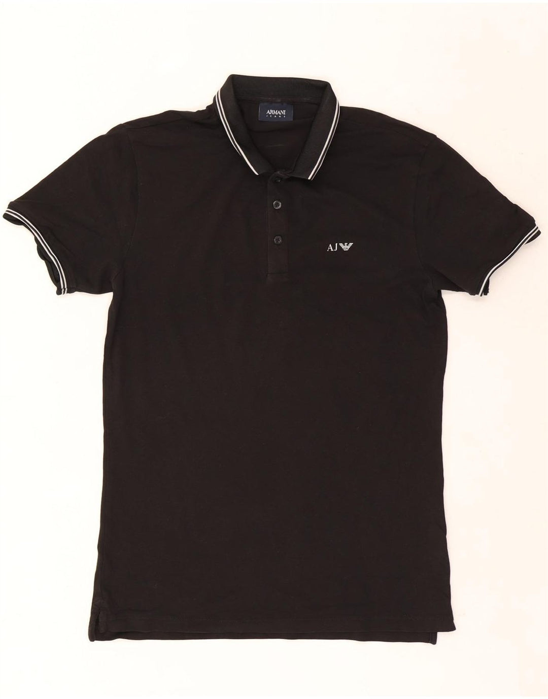Camisa polo masculina Armani Jeans média preta listrada de algodão