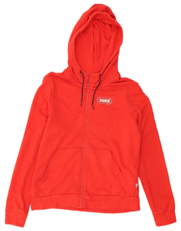 Suéter feminino Puma com capuz e zíper gráfico UK 12 algodão vermelho médio