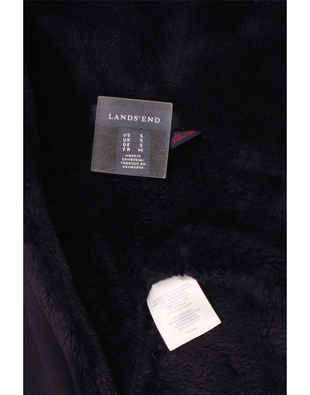 Sobretudo feminino de sherpa com capuz grande Lands End Reino Unido 10 pequeno azul marinho