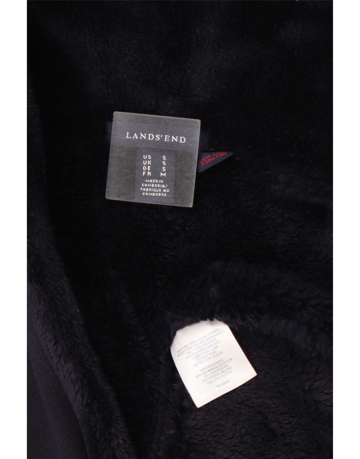 Sobretudo feminino de sherpa com capuz grande Lands End Reino Unido 10 pequeno azul marinho