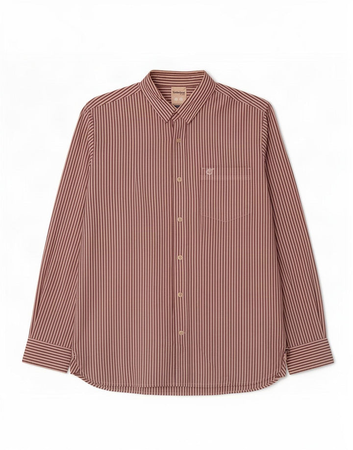 Camisa masculina Timberland Regular Fit média branca listrada de algodão