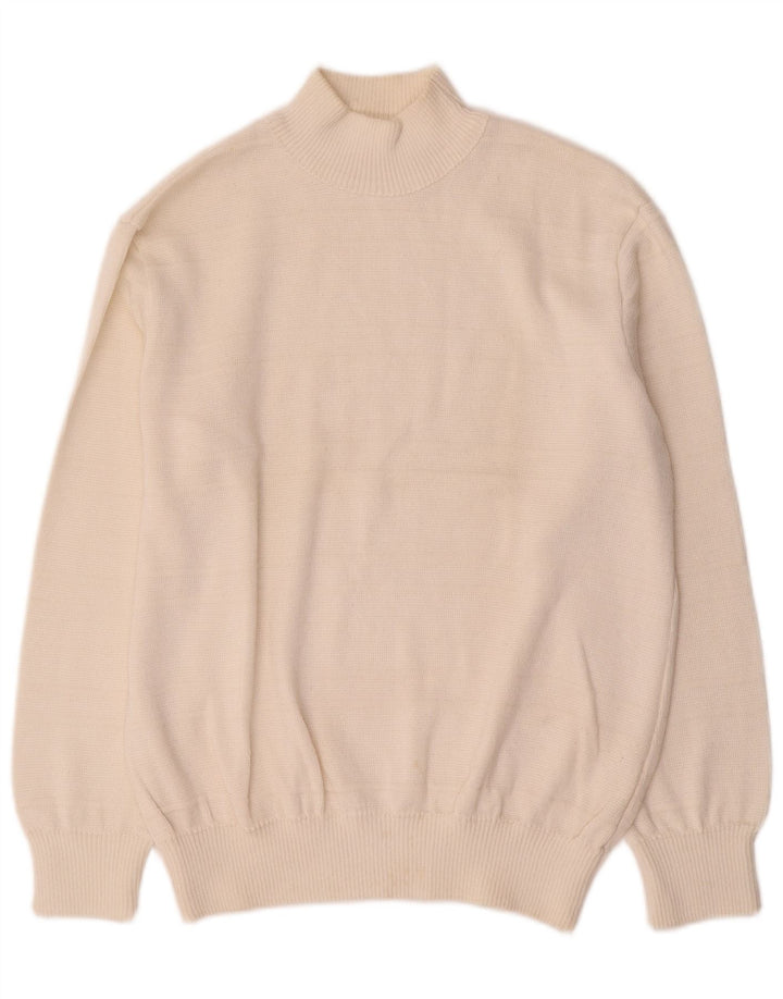Suéter feminino VINTAGE com gola tartaruga Reino Unido 16 grande branco