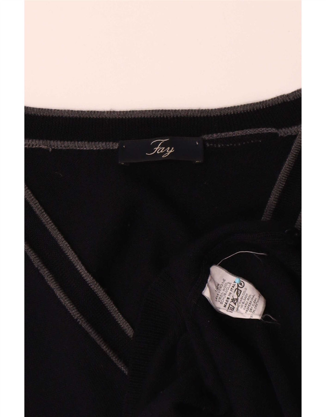 Suéter cardigã masculino Fay IT 52 grande lã virgem azul marinho