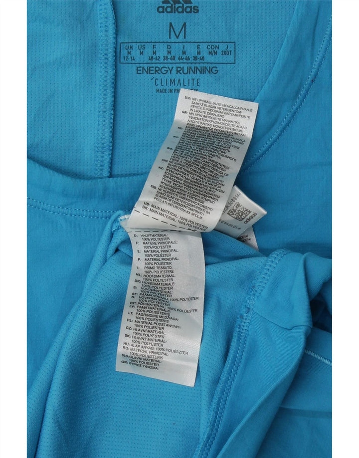 ADIDAS Womens Climalite Top Manga Longa UK 12/14 Medium Blue Colourblock