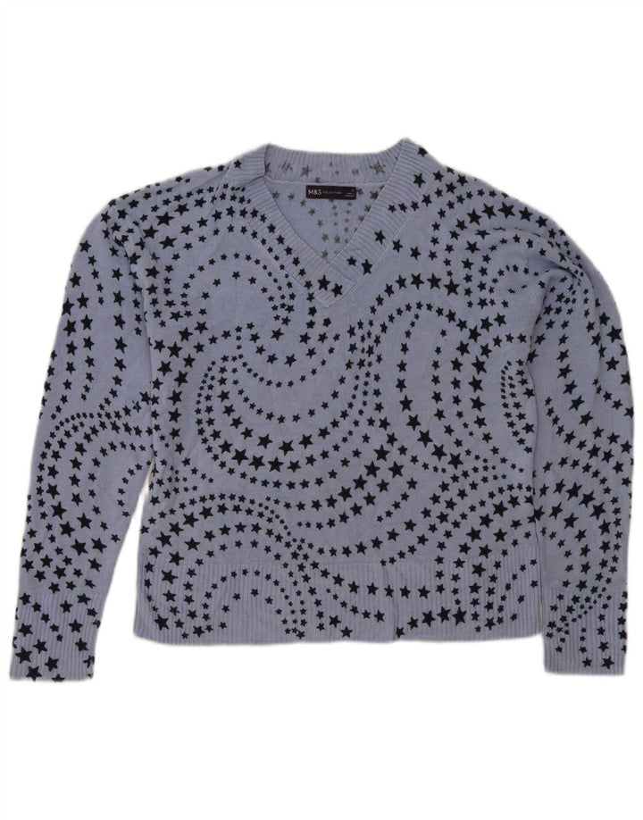 Suéter feminino Marks & Spencer com estampa abstrata e decote em V Reino Unido 12 médio