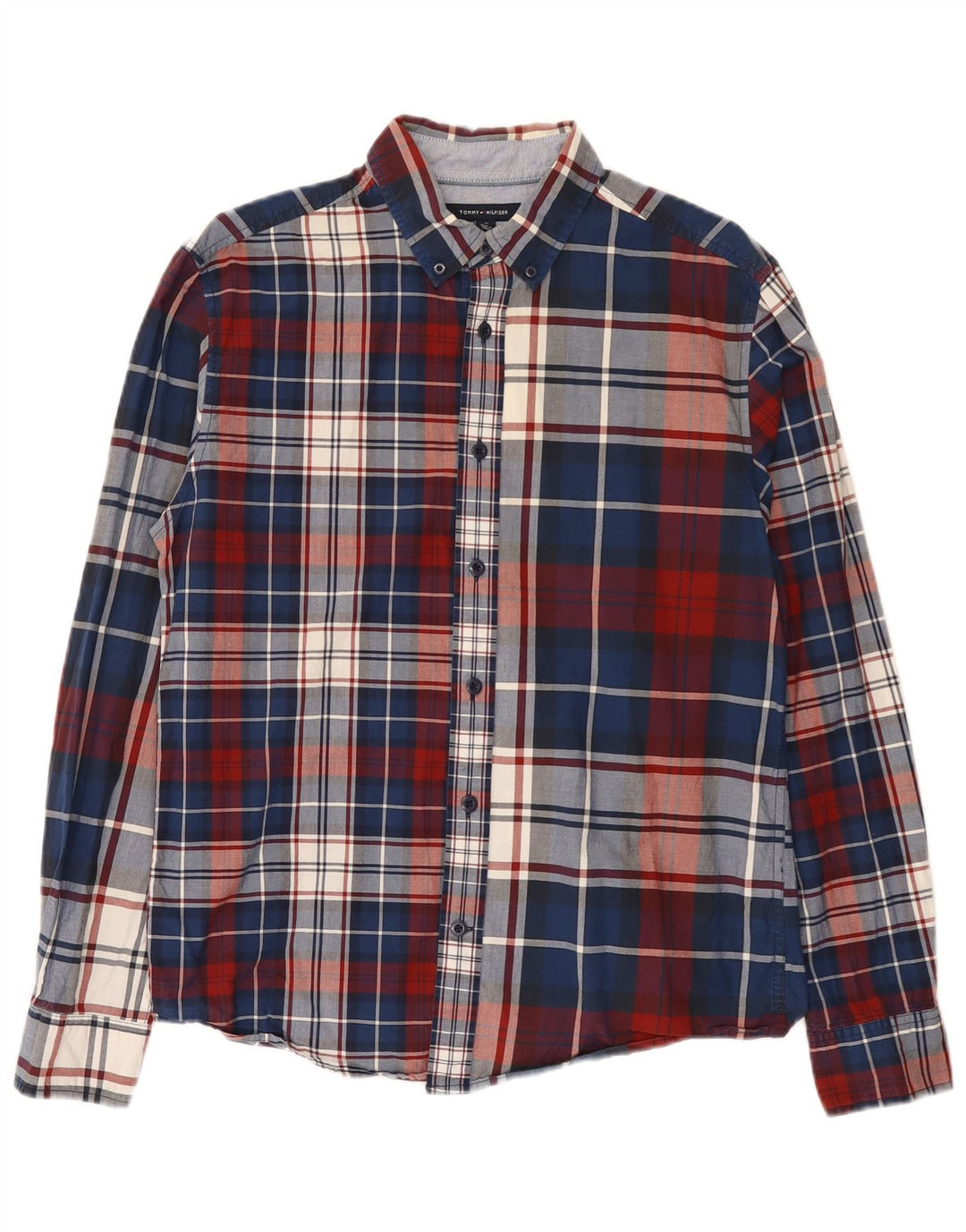 Camisa masculina Tommy Hilfiger Regular Fit de algodão xadrez azul médio