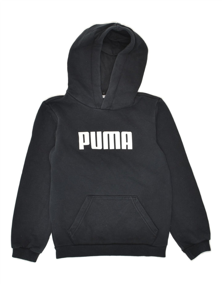 PUMA Boys Graphic Hoodie Jumper 7-8 Years Black Cotton | Vintage Puma | Thrift | Second-Hand Puma | Used Clothing | Messina Hembry 