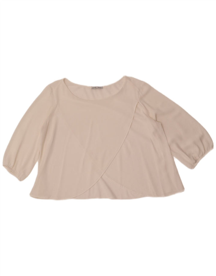 Blusa feminina Zara manga comprida crop top UK 16 grande branco