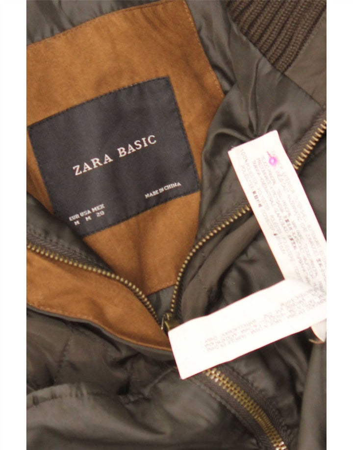 Zara Womens Quilted Gilet UK 12 Medium Khaki Colourblock Poliéster