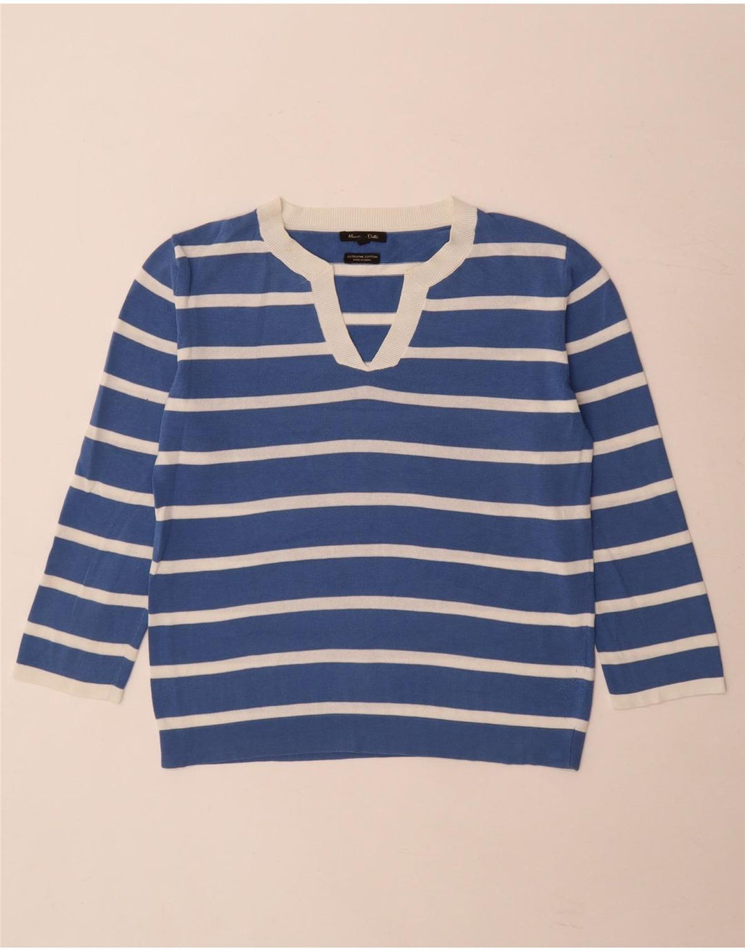 Suéter feminino Massimo Dutti com decote em V Reino Unido 10 listrado azul pequeno