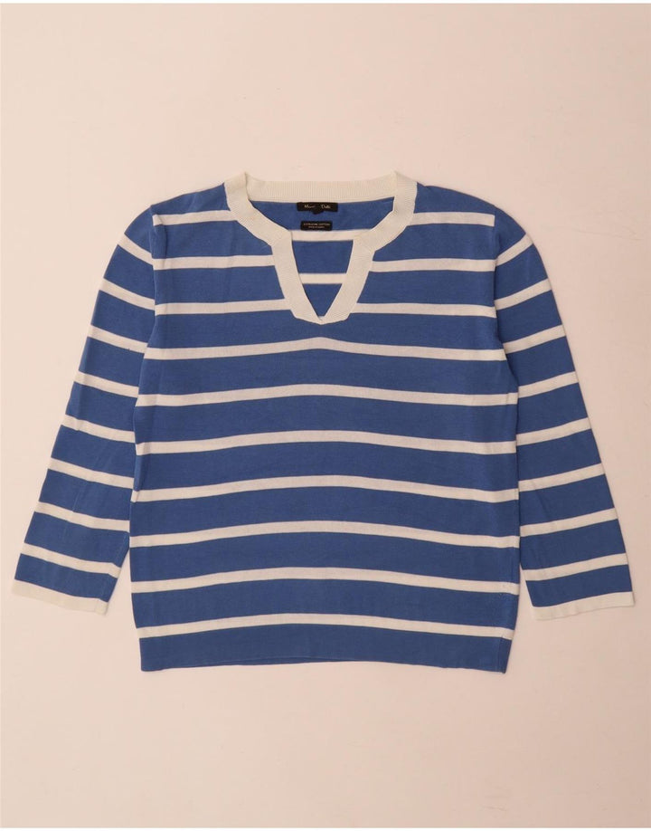 Suéter feminino Massimo Dutti com decote em V Reino Unido 10 listrado azul pequeno