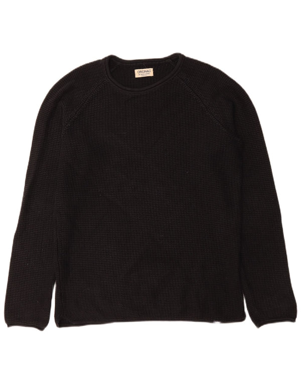 Suéter masculino Jack & Jones com gola redonda, algodão preto médio