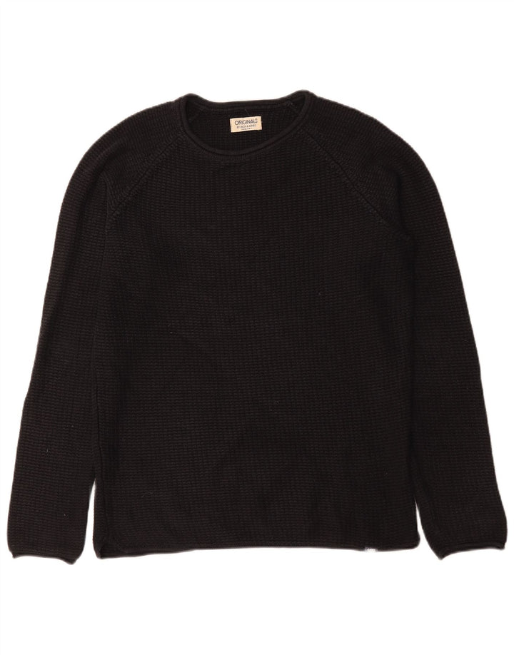 Suéter masculino Jack & Jones com gola redonda, algodão preto médio