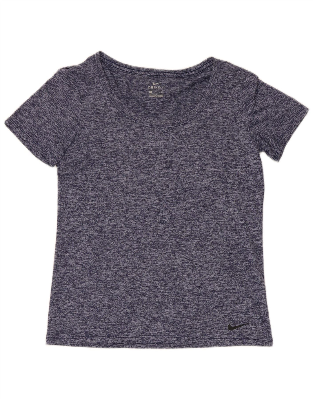 Camiseta feminina Nike Dri Fit Top UK 10 pequena azul marinho manchada de poliéster