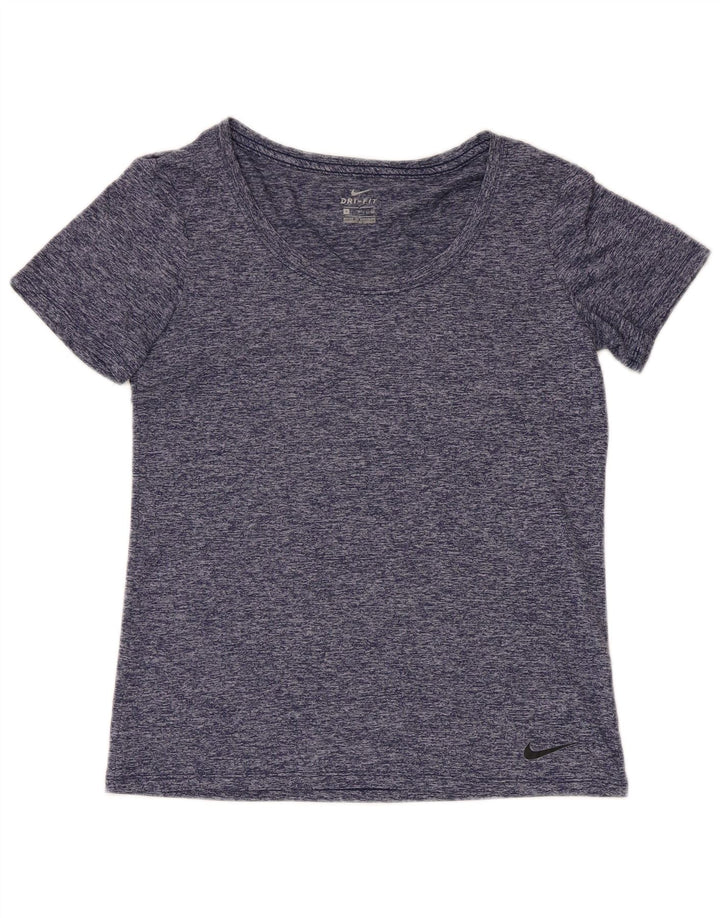 Camiseta feminina Nike Dri Fit Top UK 10 pequena azul marinho manchada de poliéster