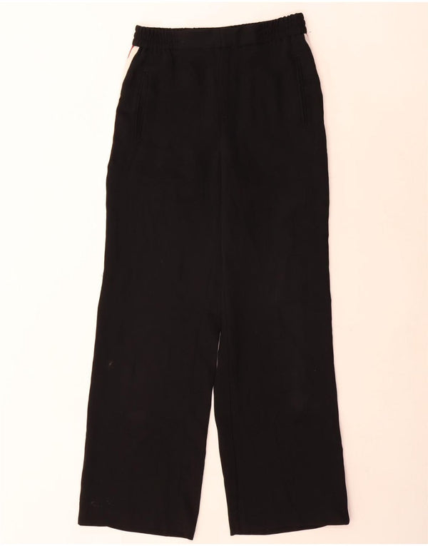 Calça feminina Zara de perna larga pequena W26 L30 preta colorblock poliéster