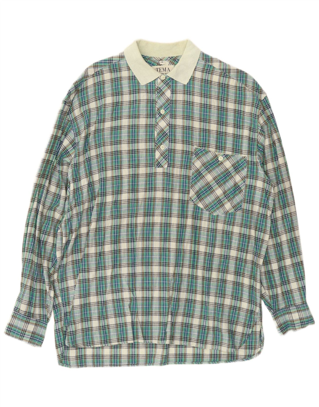 Camisa pulôver masculina vintage de algodão xadrez verde médio