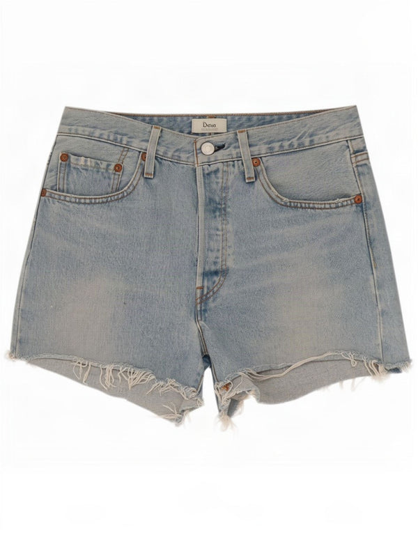Shorts jeans feminino Levi's 501 de cintura alta desgastado W26 pequeno algodão azul