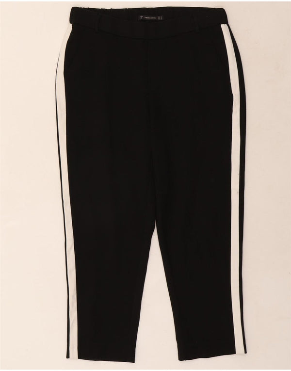 Zara Calça feminina Trafaluc cortada média W30 L24 preta colorblock