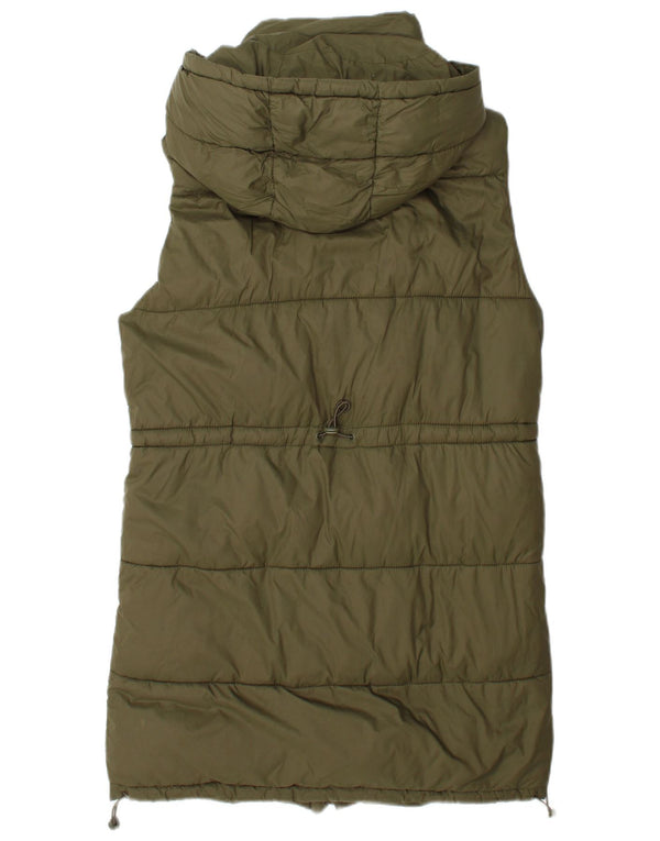 Colete acolchoado com capuz grande Zara para mulher UK 6 XS verde poliéster