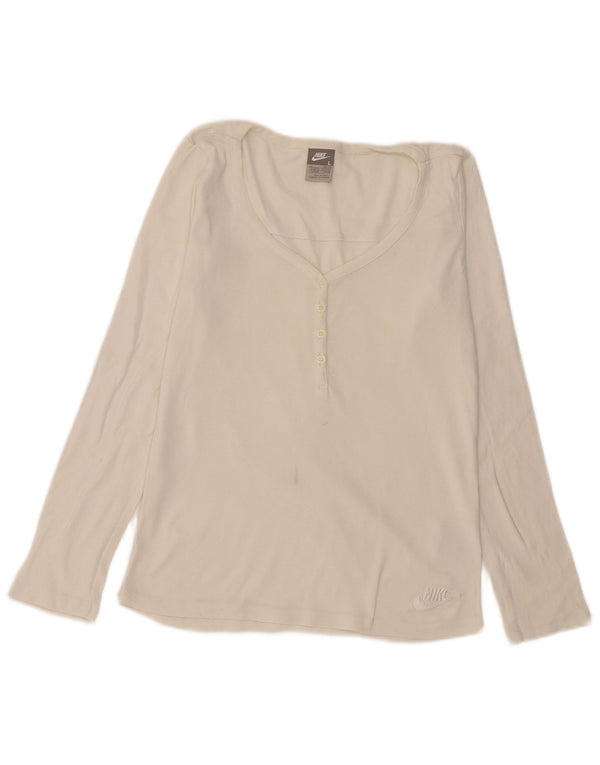 Top feminino Nike manga comprida UK 14/16 grande algodão branco
