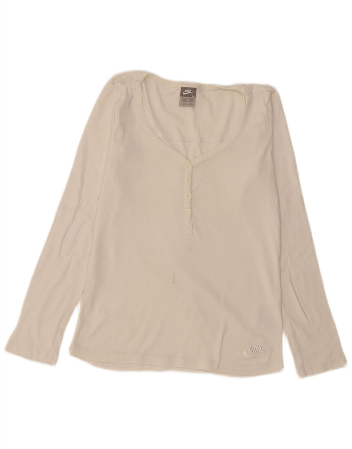 Top feminino Nike manga comprida UK 14/16 grande algodão branco