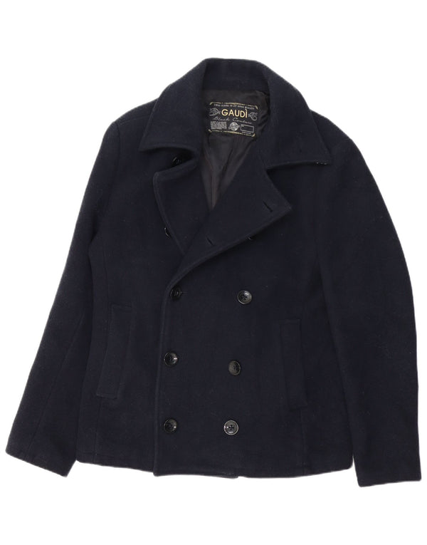 Casaco masculino GAUDI Pea Coat UK 40 grande lã azul marinho