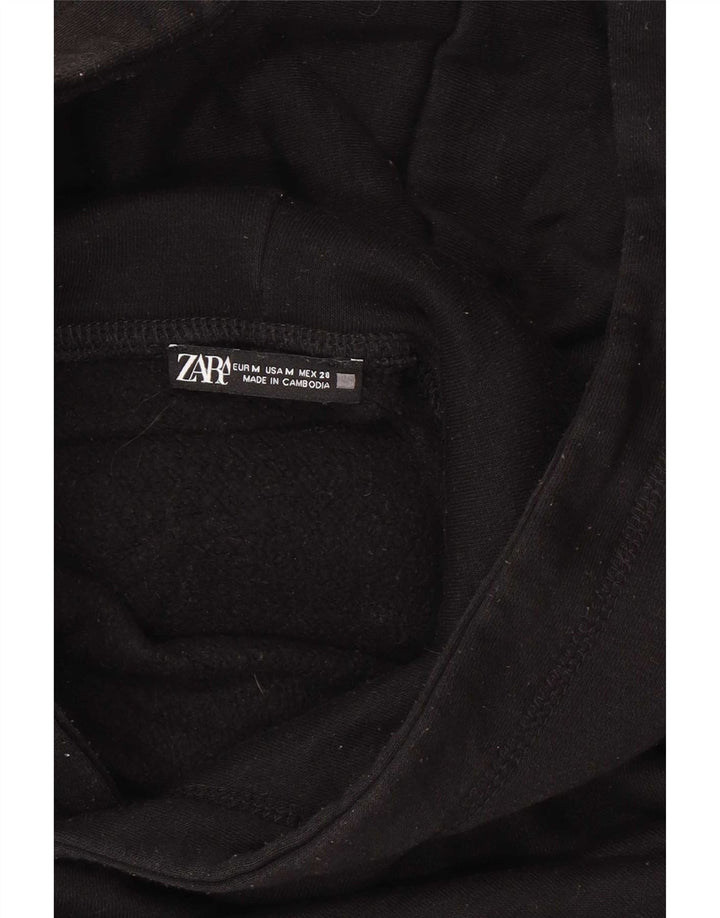 Zara Womens Crop Hoodie Jumper Reino Unido 14 Médio Preto