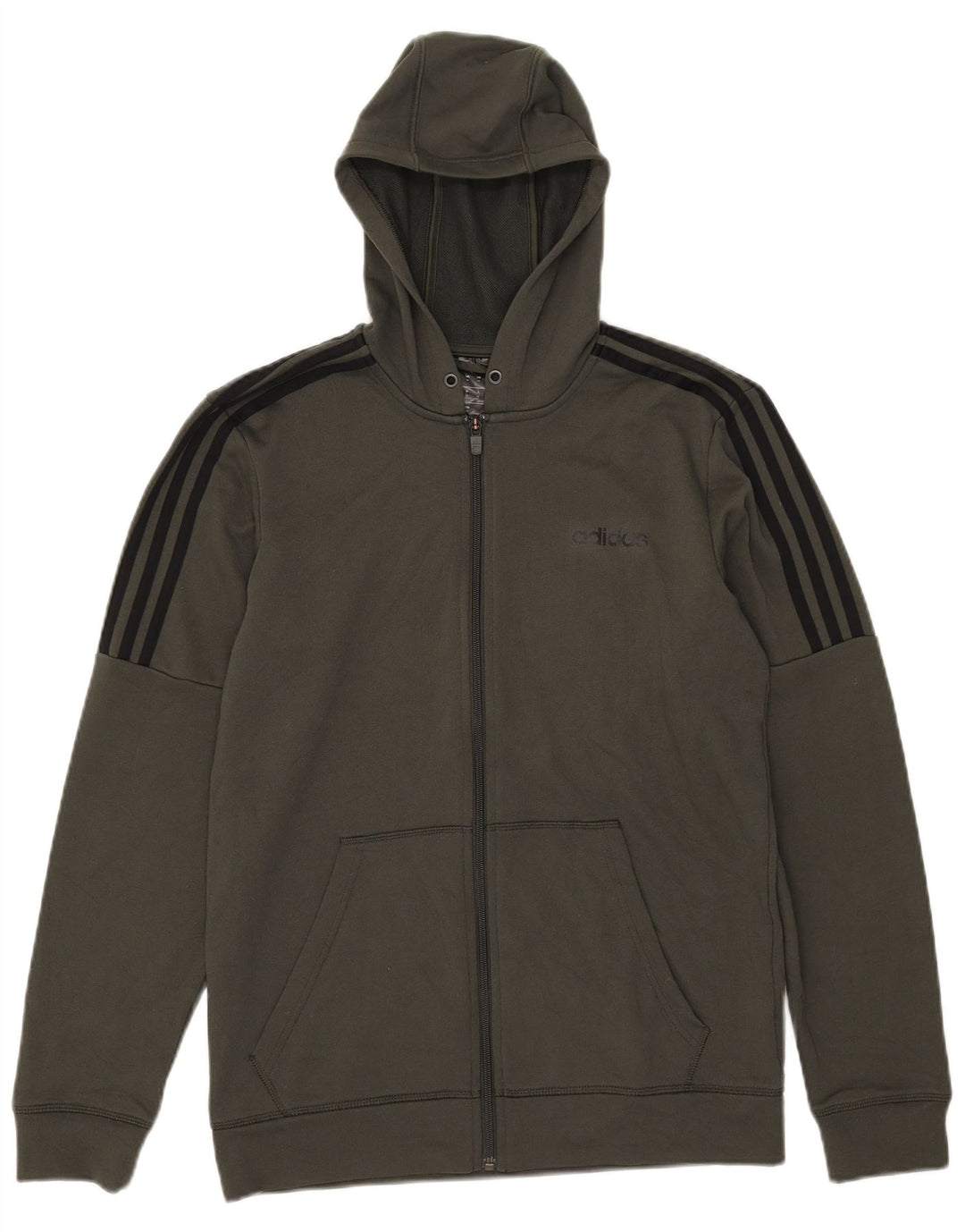 Adidas masculino zip moletom com capuz médio cáqui poliéster